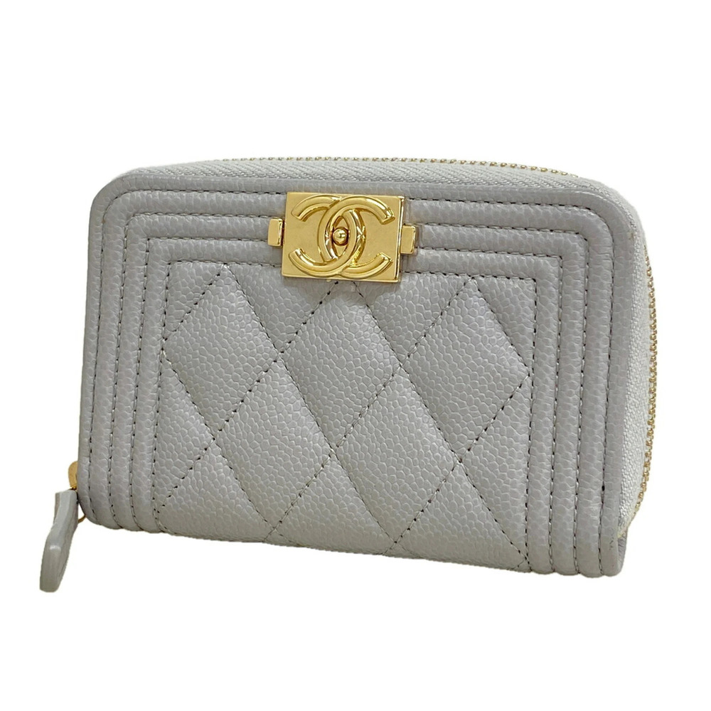 Chanel Boy Wallet/Coin Case, Caviar Leather, Grey Champagne, Women's, P3545755